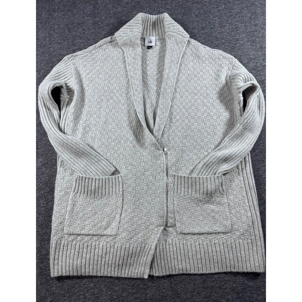 Cabi Heritage‎ Cardigan Gray Basketweave Side Zip Shawl Collar Sweater Womens S
